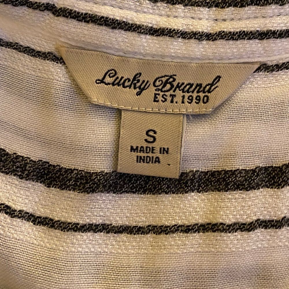 Lucky Brand Women's Striped Henley Top Size S Black White Pocket Soft Beachy - Picture 14 of 16